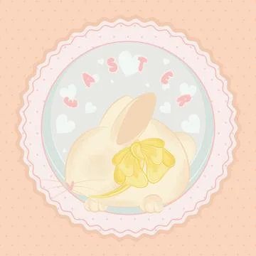 Pastry colored label with a cute rabbit and a ribbon Easter Vector イラスト素材