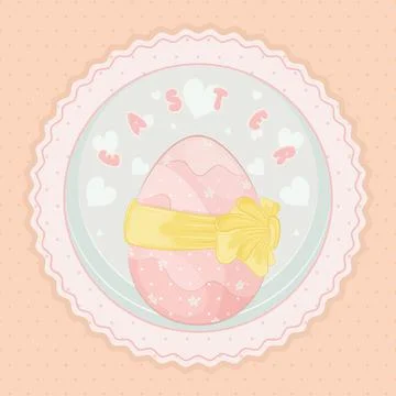 Pastry colored label with an easter egg and a ribbon Easter Vector Stock Illustration