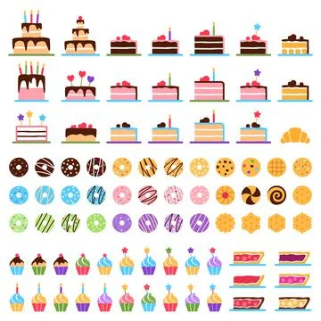 Pastry elements set on white background. Stock Illustration