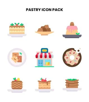 Pastry Flat Graphics Icons Pack Stock Illustration