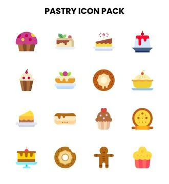Pastry Flat Graphics Icons Pack Stock Illustration