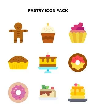 Pastry Flat Scalable Icons Pack Stock Illustration
