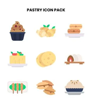 Pastry Flat Scalable Icons Pack Stock Illustration