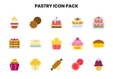 Pastry Flat SVG Icons Pack Stock Illustration