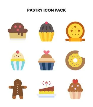 Pastry Flat Vector Icons Pack Stock Illustration