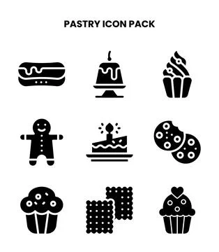 Pastry Glyph Bundle Icons Pack Stock Illustration