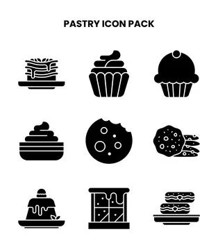 Pastry Glyph Vector Icons Pack Illustrazione stock