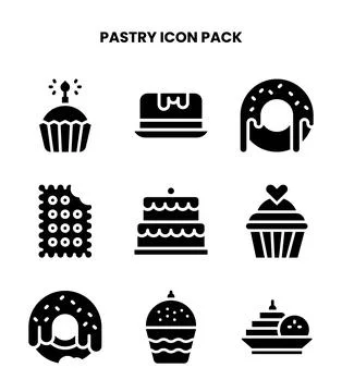 Pastry Glyph Vector Icons Pack Stock Illustration