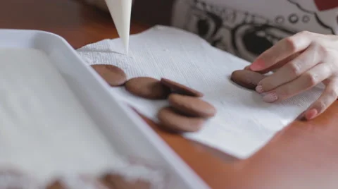 Pastry has been painted baking icing for birthday Stock Footage 53297683