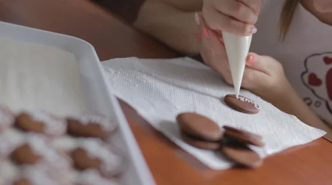 Pastry has been painted baking icing for birthday Stock Footage 53298101