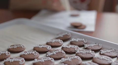 Pastry has been painted baking icing for birthday Stock Footage 53298356