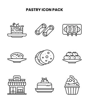 Pastry Line Bundle Icons Pack Stock Illustration
