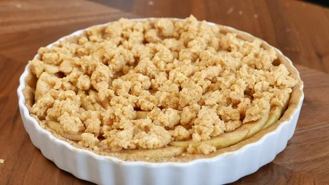 Pastry making Apple crisp or Apple crumble pie. Stock Footage 89178877