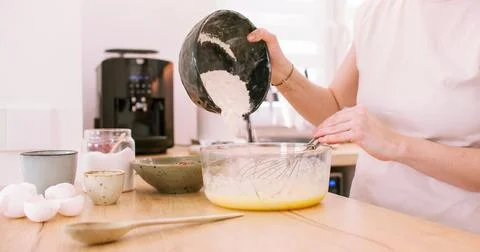 Pastry making culinary process baker hand flour Stock Photos