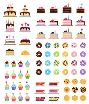 Pastry objects set on white background. Stock Illustration