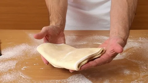 Pastry is ready. Making Puff Pastry Series. Stock Footage 77223386