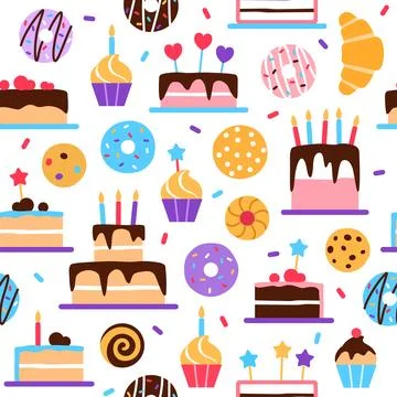 Pastry seamless pattern on white background. Stock Illustration