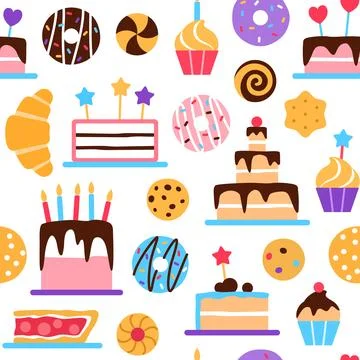 Pastry seamless pattern on white background. Stock Illustration