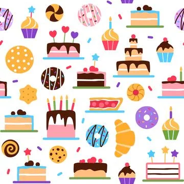 Pastry seamless pattern on white background. Stock Illustration