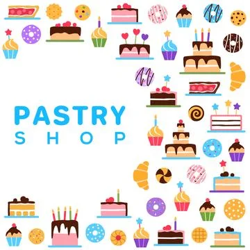 Pastry shop background with circle text space. Stock Illustration