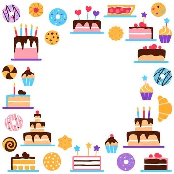 Pastry square frame with circle copy space Stock Illustration