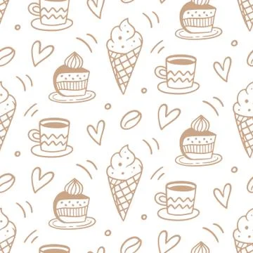 Pastry, sweet bakery seamless pattern with baked goods Illustrazione stock