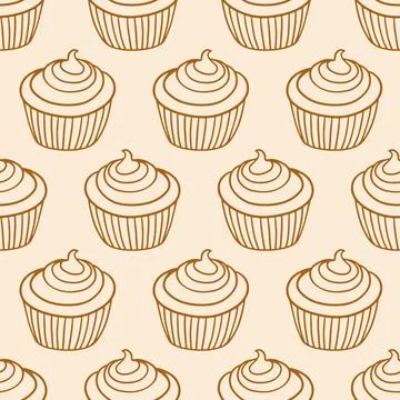 Pastry, sweet bakery seamless pattern cupcakes. Stock Illustration