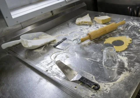Pastry tools in a kitchen on board a ship Stock Photos