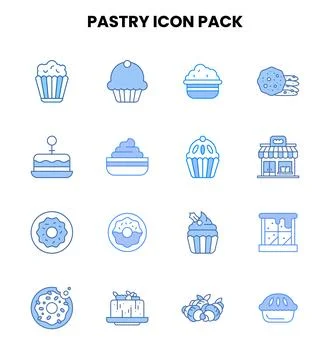 Pastry Two Colour Bundle Icons Pack Stock Illustration