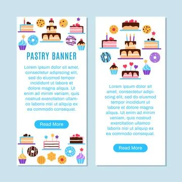 Pastry vertical banner with text space and button. Illustrazione stock
