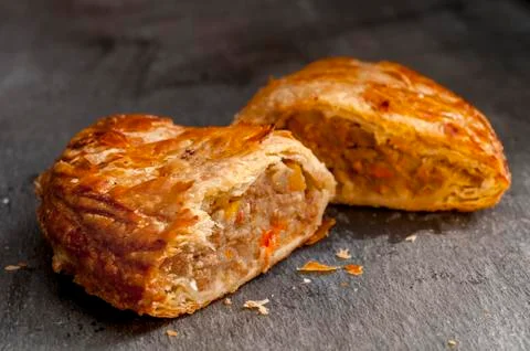 Pasty in Two Halves Stock Photos