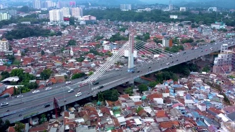 Pasupati Cable Stayed or Suspension Bridge, the Longest Flyover in Bandung Stock Footage 169036646