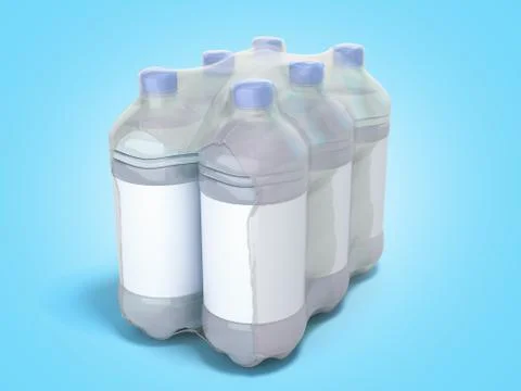 Pat bottles in wrapped package 3d render on blue gradient Stock Illustration