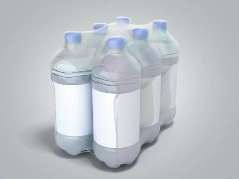Pat bottles in wrapped package 3d render on grey gradient Stock Illustration