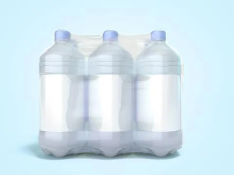 Pat bottles in wrapped package 3d render on blue Stock Illustration
