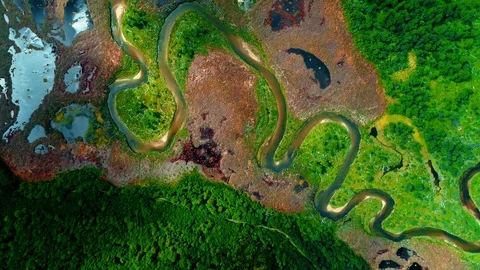 Patagonia Argentina River Meandering Drone Shot Top Down Stock Footage 91252080