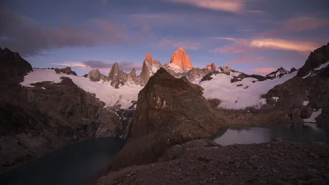 Patagonia day to night timelapse laguna de los tres Fitz roy Stock Footage