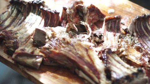 Patagonian lamb ribs - Argentina Stock Footage