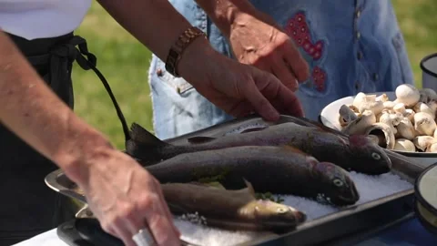 Patagonic trout in a baking dish Stock Footage 133749546