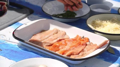 Patagonic trout in a baking dish Stock Footage 133749636
