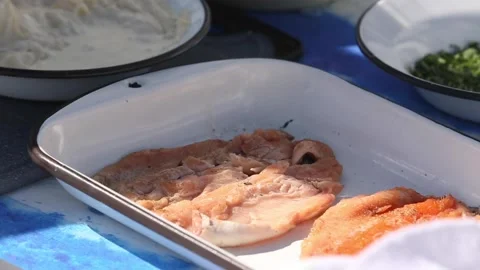 Patagonic trout in a baking dish Stock Footage 133749683