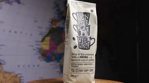 PATAR coffee pack from IKEA. The camera flies around. Parallax effect Stock Footage 171265448