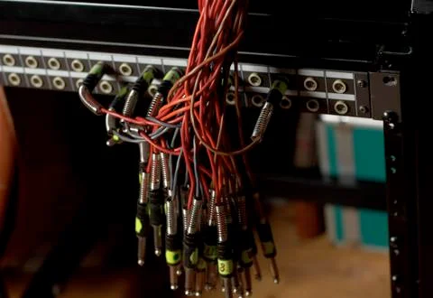 Patch bay and audio cables 写真素材