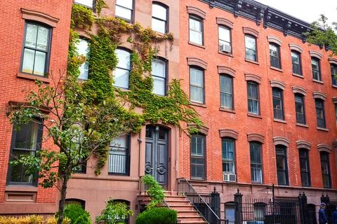 Patch of beautiful brick apartment buildings in New York City iconic Greenwich Fotos de archivo