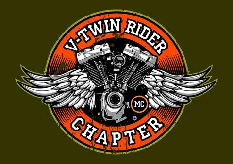 Patch biker v twin engine and wings Stock Illustration