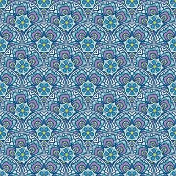 Patch Boho Flower Seamless Pattern. Mandala patchwork, oriental design. Wal.. Stockillustratie