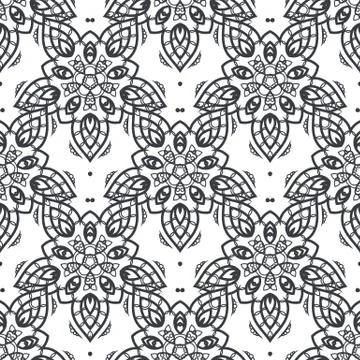Patch Boho Flower Seamless Pattern. Mandala patchwork, oriental design. Wal.. Illustrazione stock