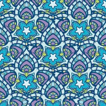 Patch Boho Flower Seamless Pattern. Mandala patchwork, oriental design. Wal.. Stock Illustration