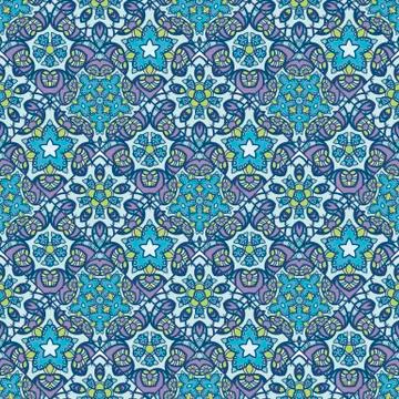 Patch Boho Flower Seamless Pattern. Mandala patchwork, oriental design. Wal.. Illustrazione stock