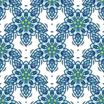 Patch Boho Flower Seamless Pattern. Mandala patchwork, oriental design. Wal.. Illustrazione stock